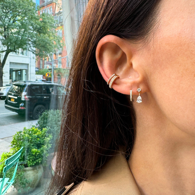 Image of 14K Yellow Gold 15 Diamond Pave Ear Cuff with Stone and Strand Earrings