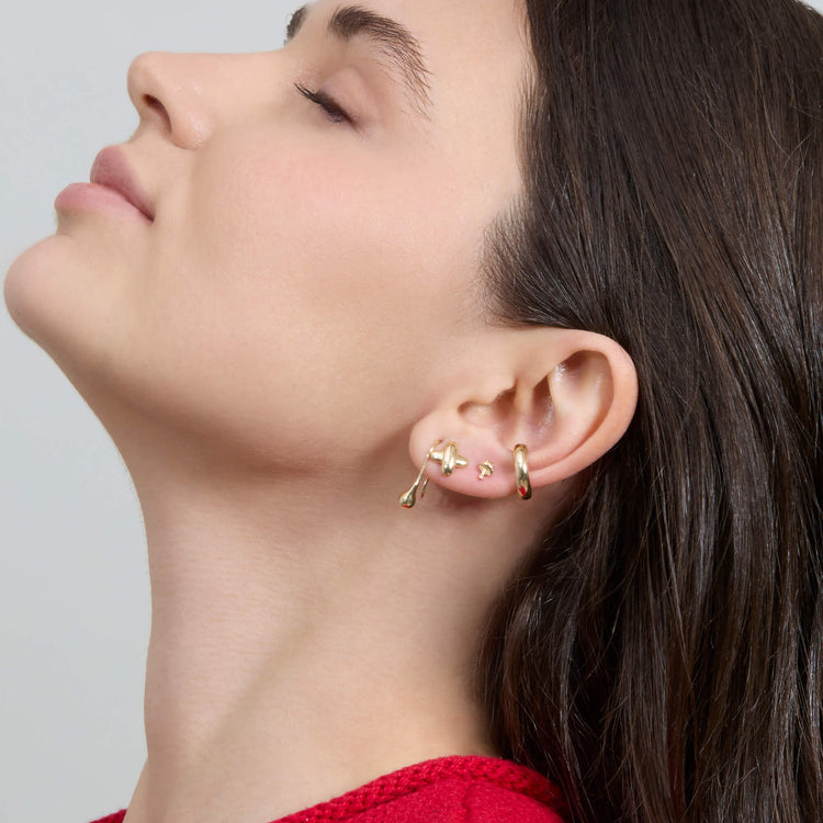 Image of 14K Yellow Gold Little Shroomy Push Pin Flat back with Stone and Strand Earrings