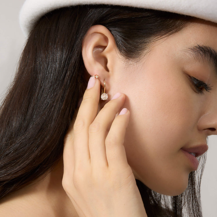 Image of 14K Yellow Gold Princess and Round Diamond Piercing Earring with Stone and Strand Earrings