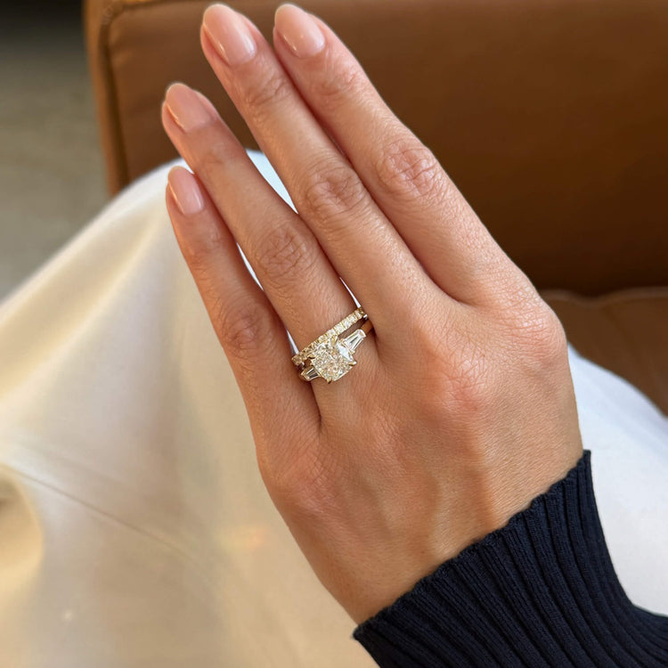 Image of 14K Yellow Gold Classic Diamond Half Eternity Band with Stone and Strand Rings