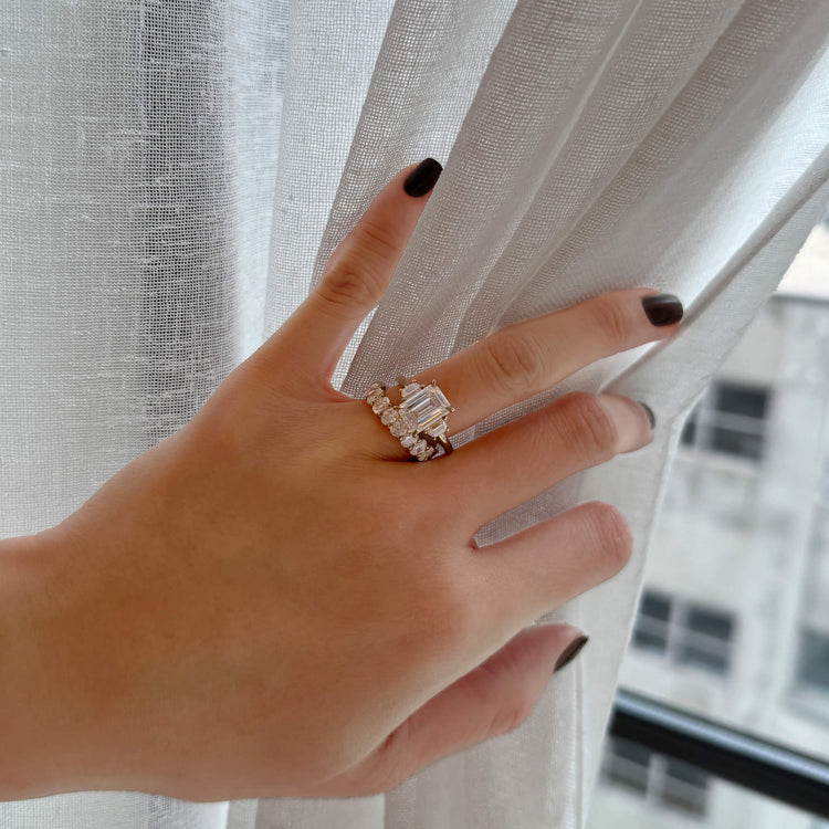 Image of 14K Yellow Gold Lab-Created Oval Eternity Band with Stone and Strand Rings