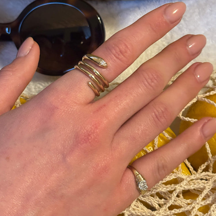 Image of 10K Yellow Gold Heart of the Matter Diamond Pinky Signet with Stone and Strand Rings