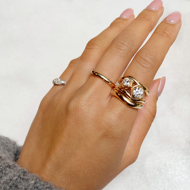 Image of 14K Yellow Gold Bold Merge Ring with Stone and Strand Rings