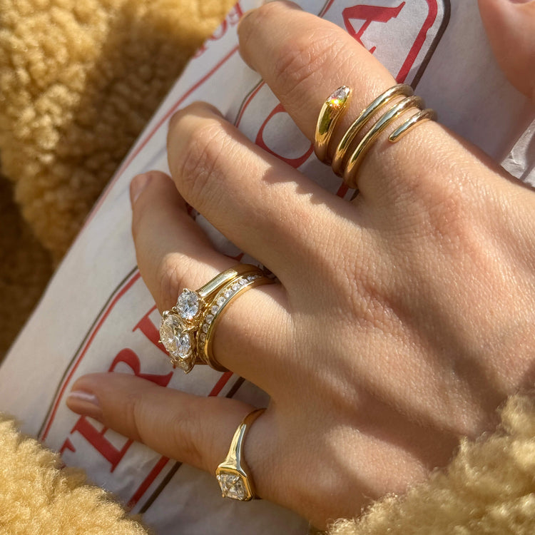 Image of 14K Yellow Gold The Lab-Created Selene Ring with Stone and Strand Rings