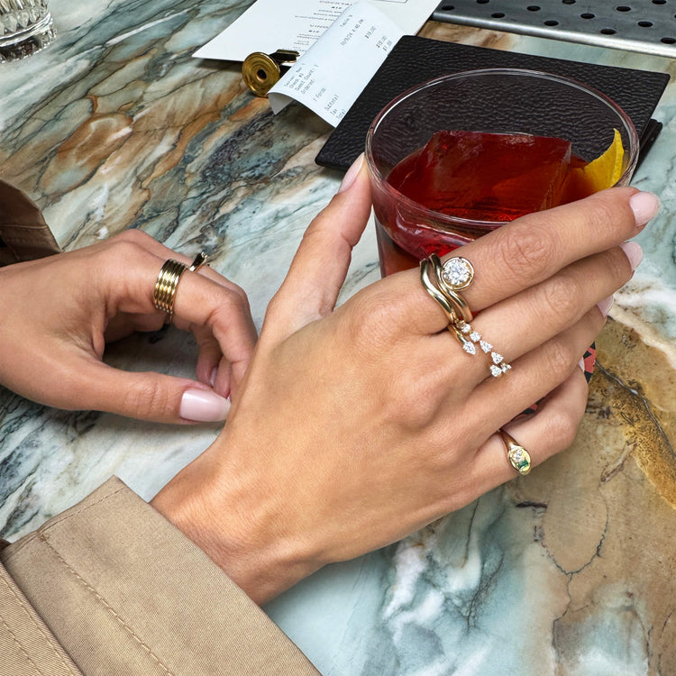 Image of 10K Yellow Gold Perfect Pear Pinch Ring with Stone and Strand Rings