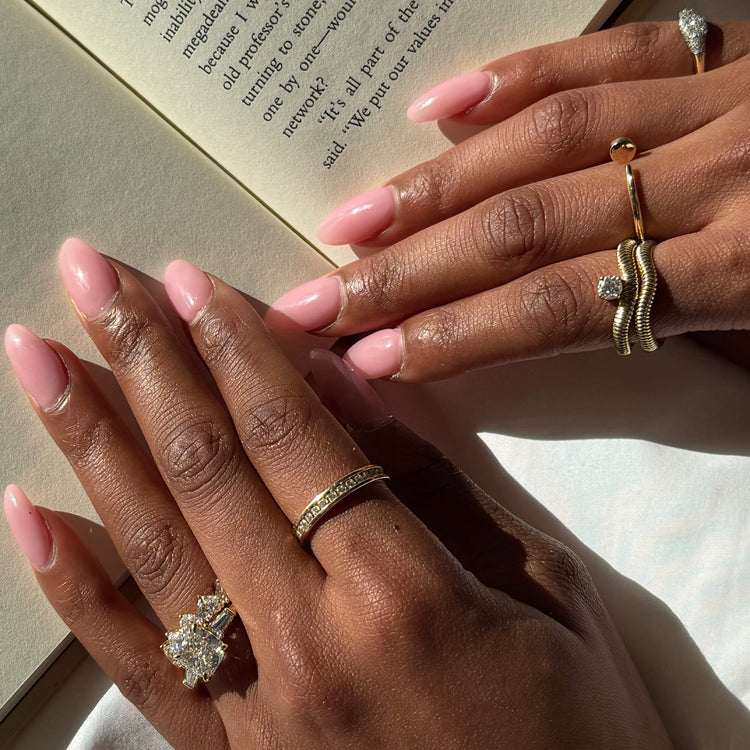 Image of 14K Yellow Gold Lab-Created Heart Eternity Band with Stone and Strand Rings