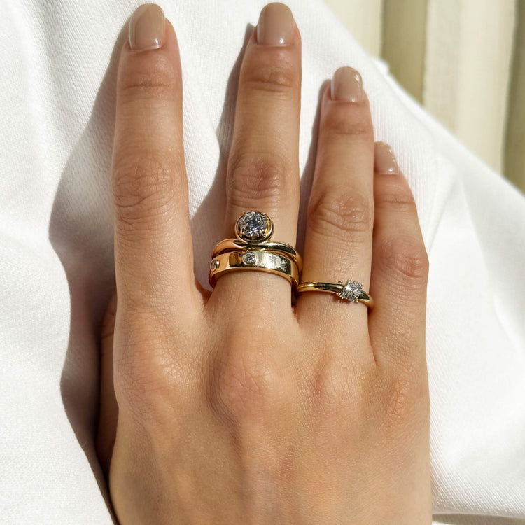 Image of 14K Yellow Gold Together Forever Diamond Trio Band with Stone and Strand Rings