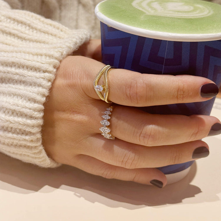Image of 14K Yellow Gold The Tina Ring with Stone and Strand Rings