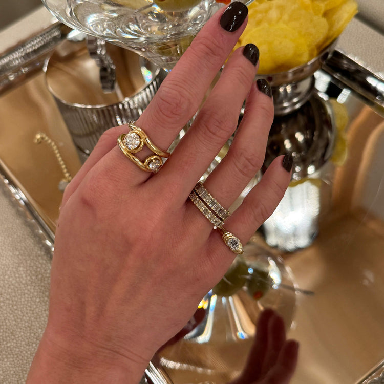 Image of 10K Yellow Gold Heart of the Matter Diamond Pinky Signet with Stone and Strand Rings