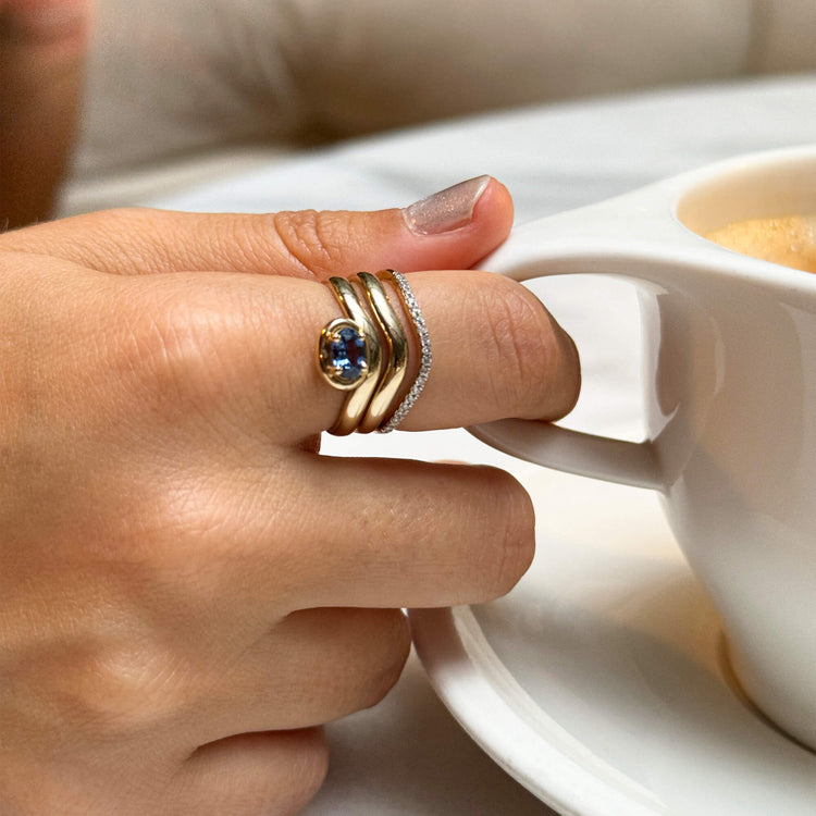 Image of 10K Yellow Gold Blue Sapphire Bonbon Merge Ring with Stone and Strand Rings
