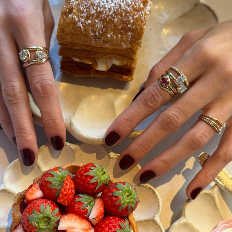 Image of 14K Yellow Gold Lab-Created Diamond Moi et Toi Ring with Stone and Strand Rings