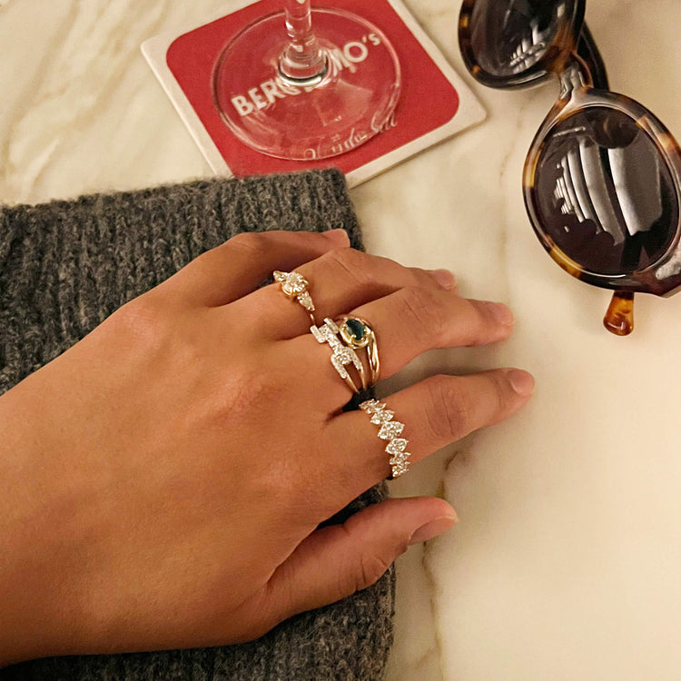 Image of 14K Yellow Gold Diamond Fern Band with Stone and Strand Rings