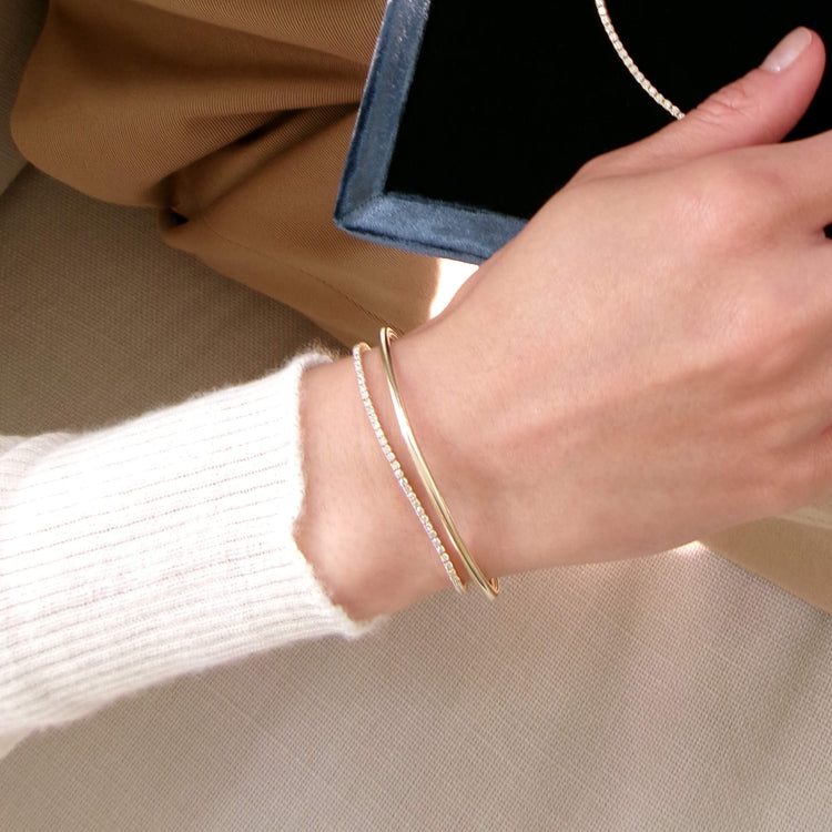 Image of 14K Yellow Gold The Essential Dainty Tennis Bracelet with Stone and Strand Bracelets