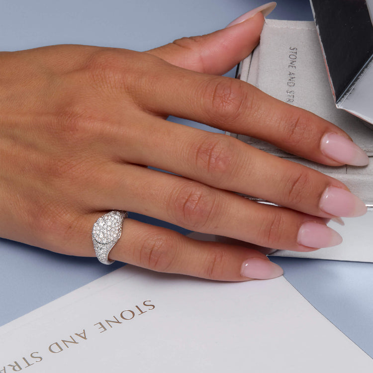 Image of Sterling Silver The Standard LAB-Created Diamond Signet on Models Hand