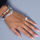 Model wearing The Standard LAB-Created Diamond Silver Signet with solid gold Stone and Strand jewelry