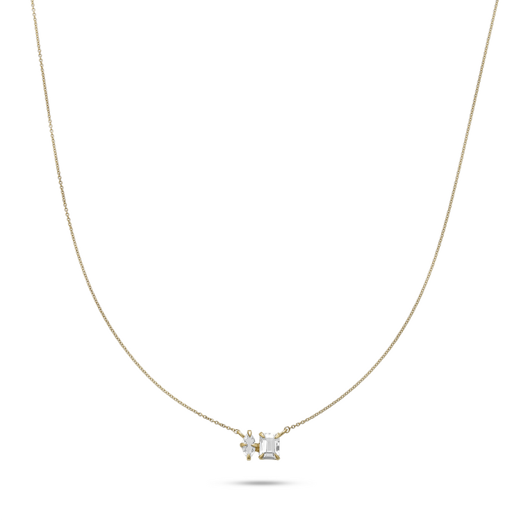 Stone and Strand 10K Yellow Gold Marquise and Emerald Moi et Toi White Topaz Necklace Front Image