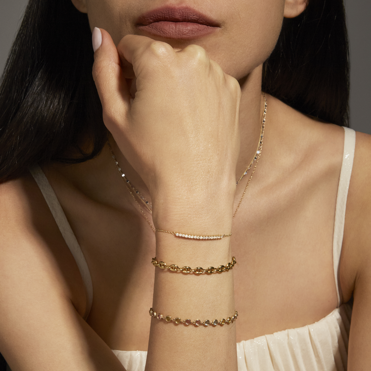 Image of 10K Yellow Gold Mini Let It Slide Tennis Prong Bracelet with Stone and Strand Bracelets