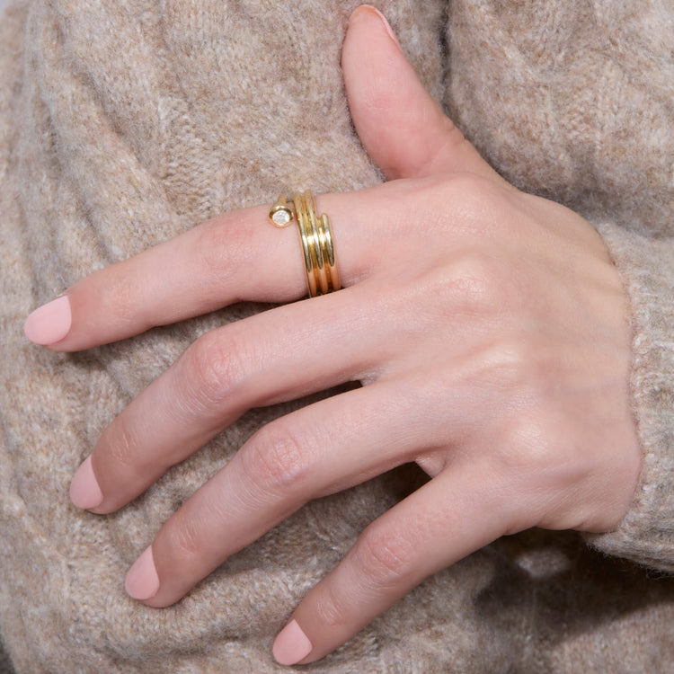 Image of 14K Yellow Gold Nailed It Wrap Around Diamond Ring on Models Hand
