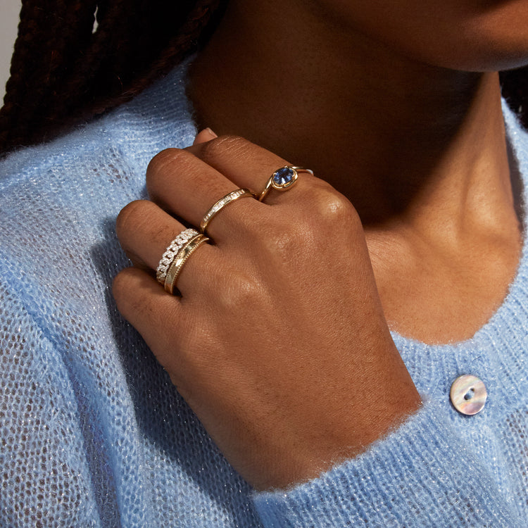 Image of 14K Yellow Gold Nonpareils Band with Stone and Strand Rings