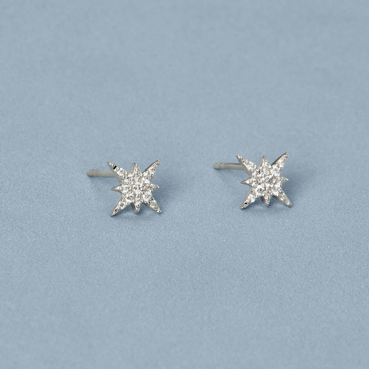 Stone and Strand 14K White Gold Northern Star Celestial Diamond Earrings Editorial Image