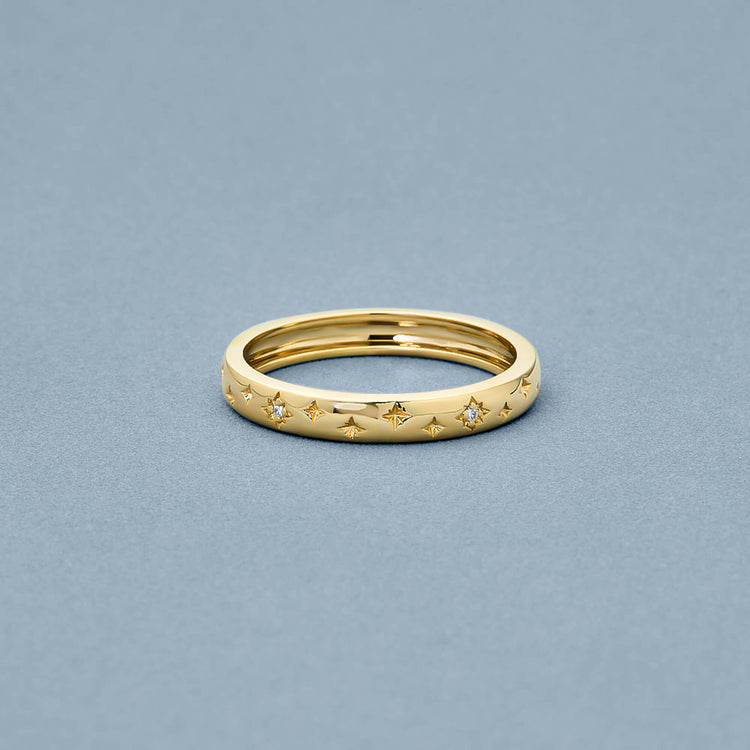 Stone and Strand 14K Yellow Gold Northern Star Diamond Band Editorial Image
