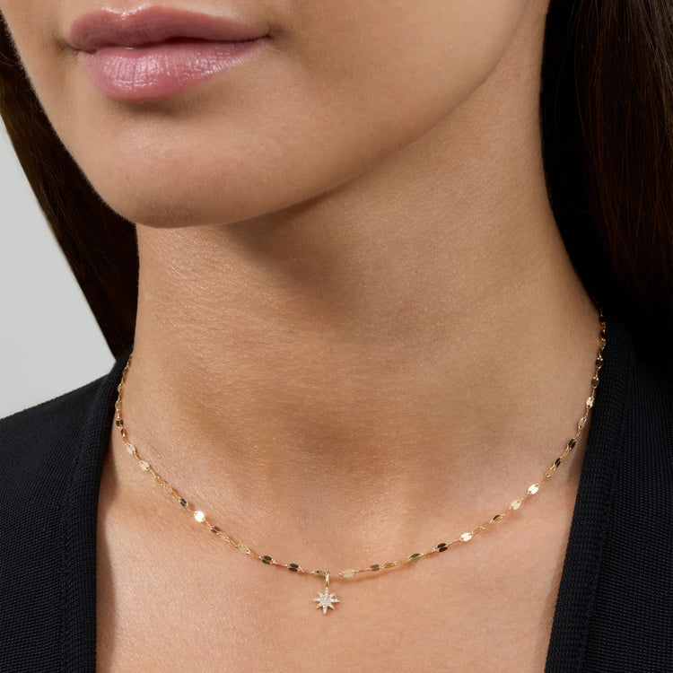 Image of 14K Yellow Gold Northern Star Pave Choker on Models Neck