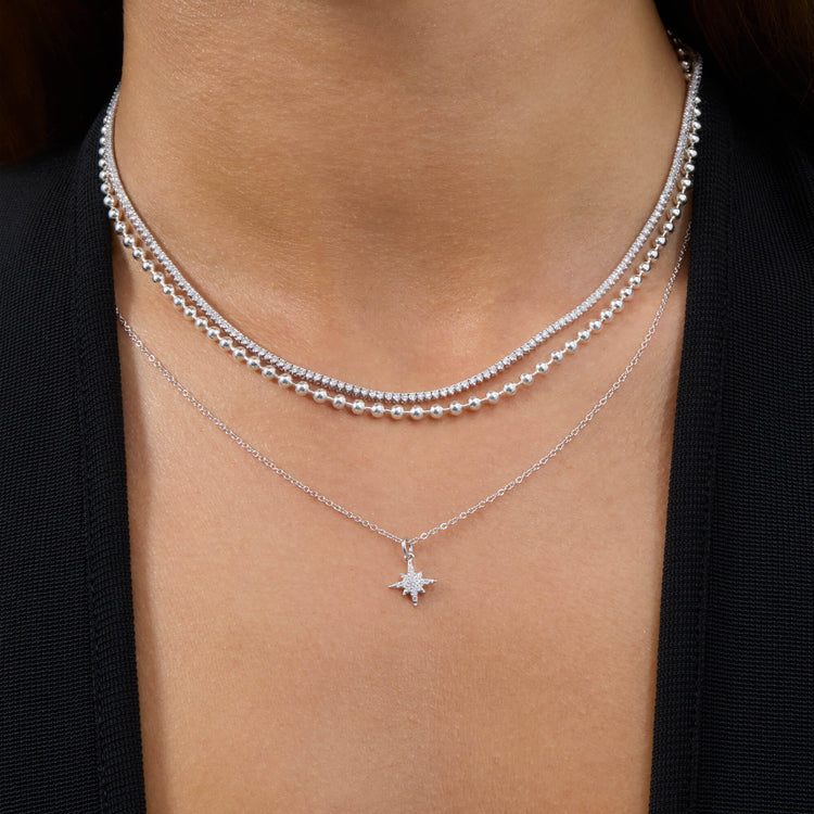 Image of 14K White Gold Northern Star Pave Necklace with Stone and Strand Necklaces