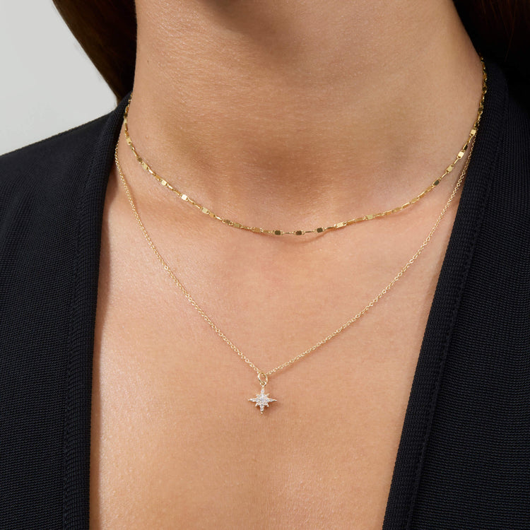 Image of 14K Yellow Gold Northern Star Pave Necklace with Stone and Strand Necklaces