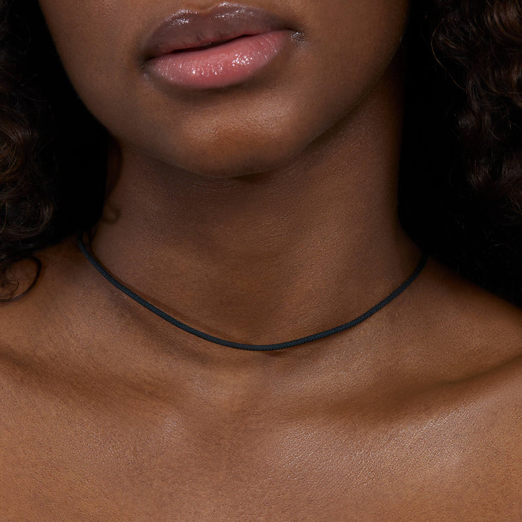Image of 14K Yellow Gold Nylon Choker on Models Neck