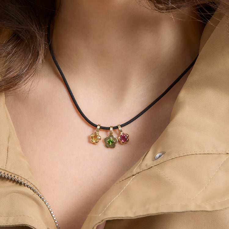 Image of 14K Yellow Gold Nylon Choker with Stone and Strand Charms