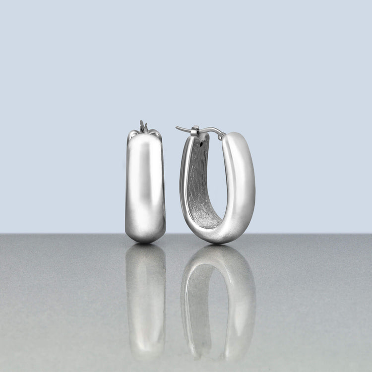 Stone and Strand Sterling Silver Oblong Silver Hoops Editorial Image