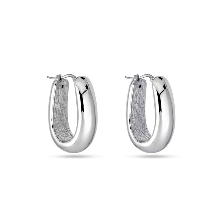 Oblong Silver Hoops