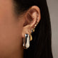 Image of Sterling Silver Oblong Silver Hoops with Stone and Strand Earrings