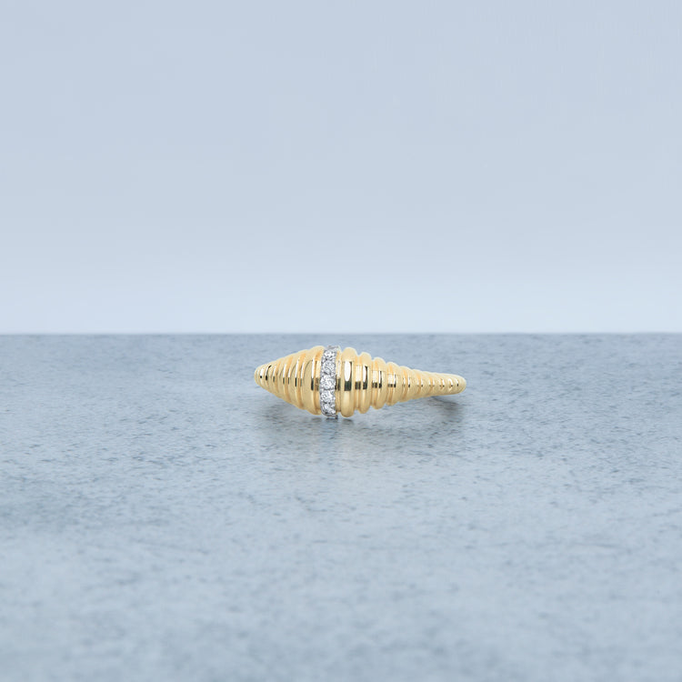 Stone and Strand 10K Yellow Gold Diamond Pirouette Signet Editorial Image