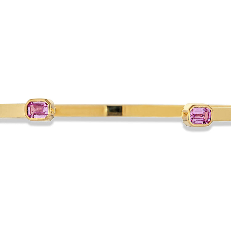 Stone and Strand 10K Yellow Gold Orchid Pink Sapphire Baguette Cuff Close Up Image