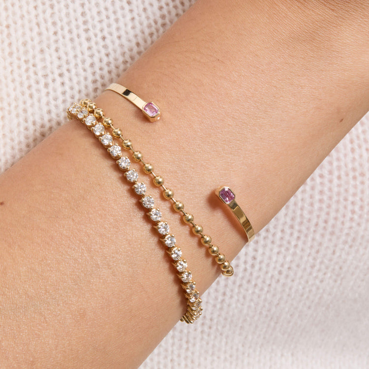 Image of 10K Yellow Gold Orchid Baguette Cuff with Stone and Strand Bracelets