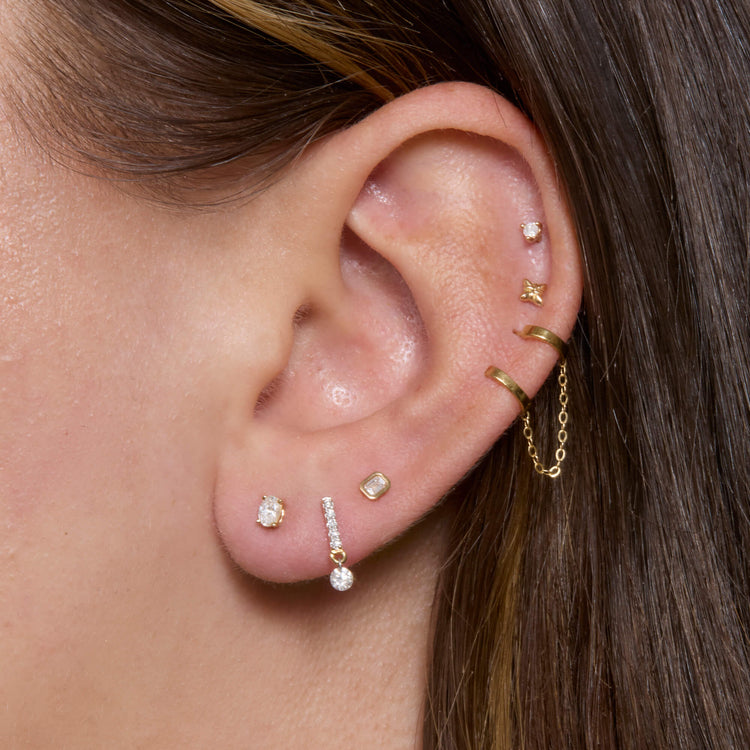 Image of 14K Yellow Gold Oval Treasure Stud with Stone and Strand Earrings