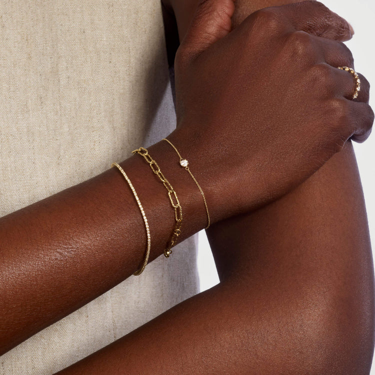 Image of 10K Yellow Gold Paperclip Sparkle Chain Bracelet with Stone and Strand Bracelets