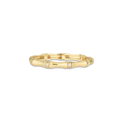 Stone and Strand 14K Yellow Gold Pave Bamboo Eternity Ring Front Image
