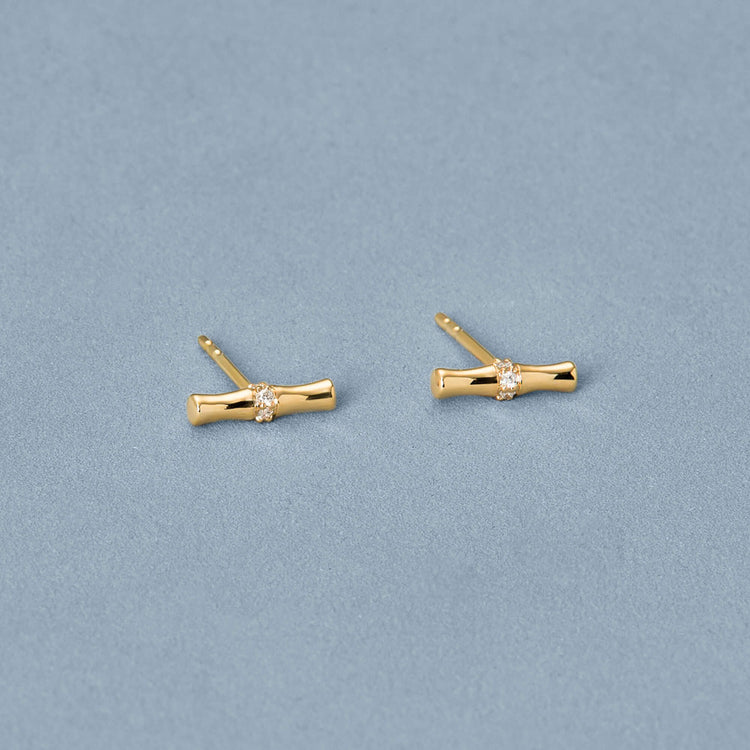Stone and Strand 14K Yellow Gold Pave Bamboo Studs Editorial Image