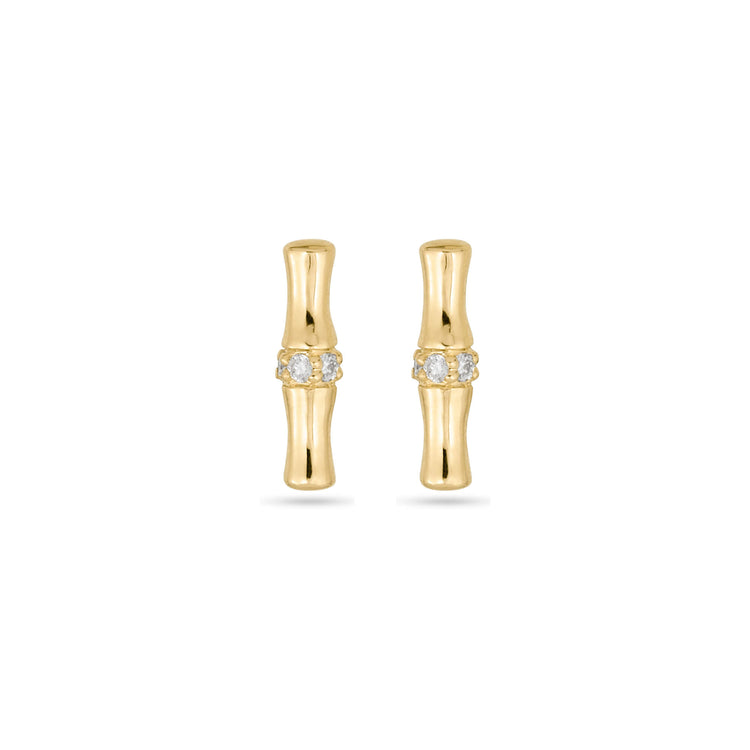 Stone and Strand 14K Yellow Gold Pave Bamboo Studs Front Image