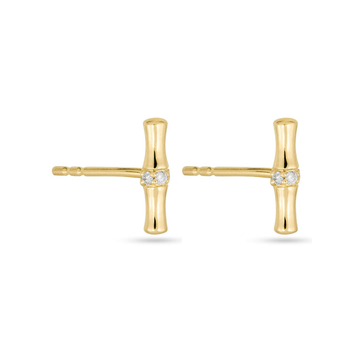 Stone and Strand 14K Yellow Gold Pave Bamboo Studs Side Image