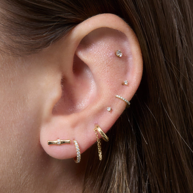 Image of 14K Yellow Gold Pave Bamboo Studs with Stone and Strand Earrings