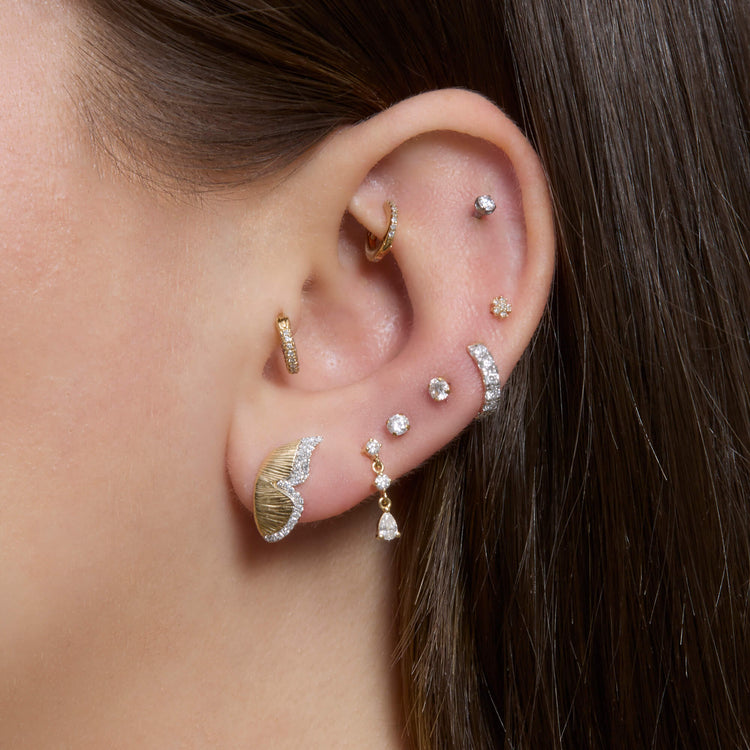 Image of 14K Yellow Gold Pave Diamond Butterfly Wings Earrings with Stone and Strand Earrings
