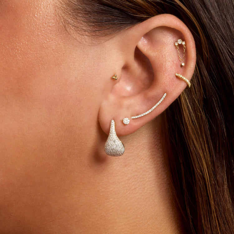 Image of 10K Yellow Gold Pave Diamond Droplet Studs with Stone and Strand Earrings