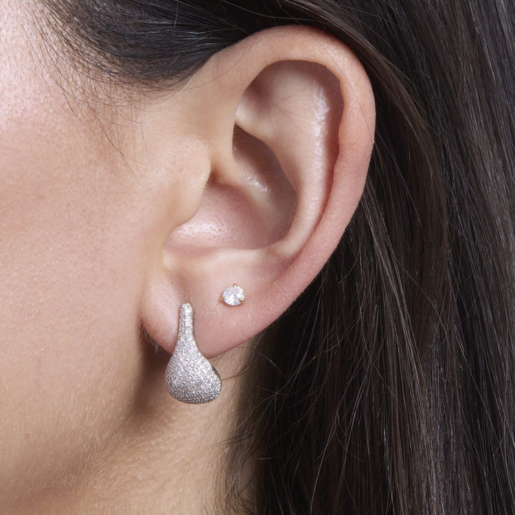 Image of 10K Yellow Gold Pave Diamond Droplet Studs with Stone and Strand Earrings