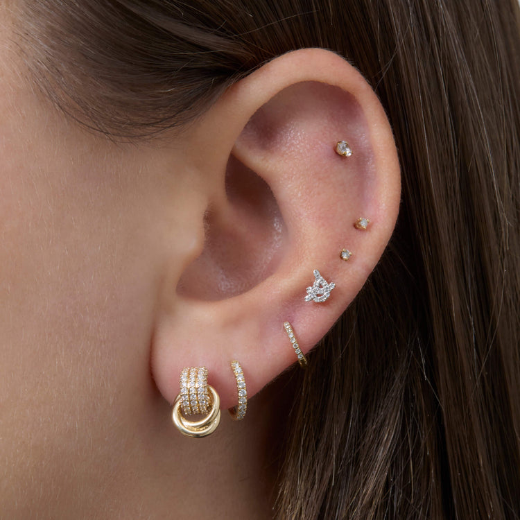 Image of 14K Yellow Gold Pave Diamond Forme Knot Studs with Stone and Strand Earrings