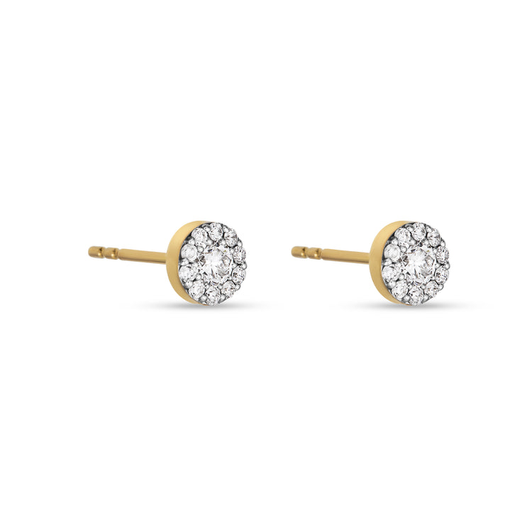 Stone and Strand 14K Yellow Gold Pave Diamond Halo Circle Studs Side Image