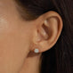 Image of 14K Yellow Gold Pave Diamond Halo Circle Studs on Models Ear