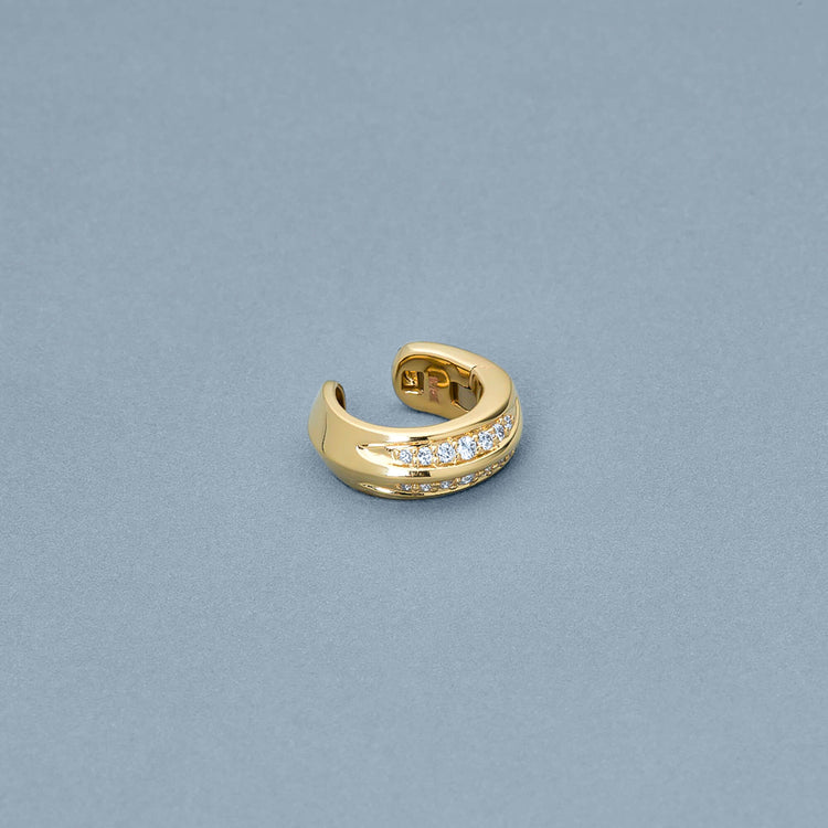 Stone and Strand 14K Yellow Gold Pave Knife Edge Ear Cuff Editorial Image